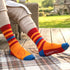 Shongolulu Lion Print Red, Orange & Blue Striped Tall Socks