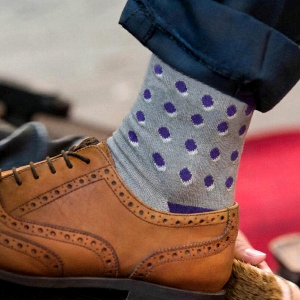 Shongolulu purple cheetah print socks with dress shoes