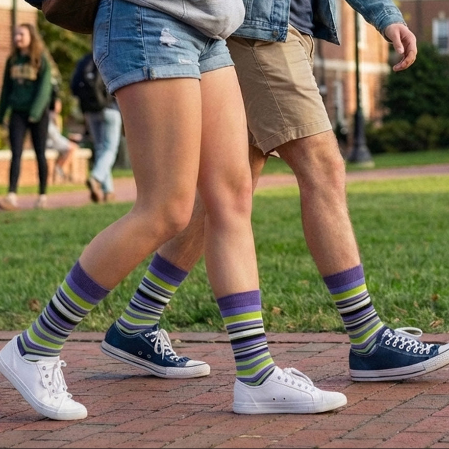 Rhino Print Blue & Neon Green Yellow Stripes Tall Socks