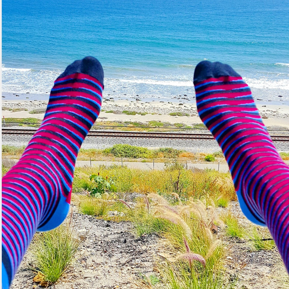 Tiger Stripe Tall Socks in Red Blue & Black - Shongolulu