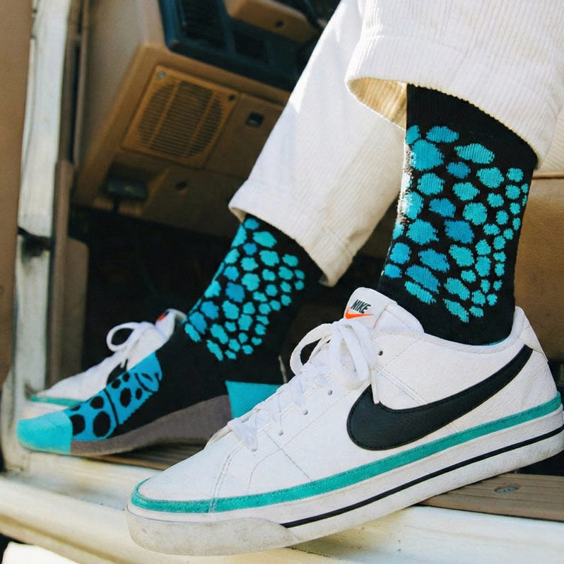 Teal Cheetah print crew socks