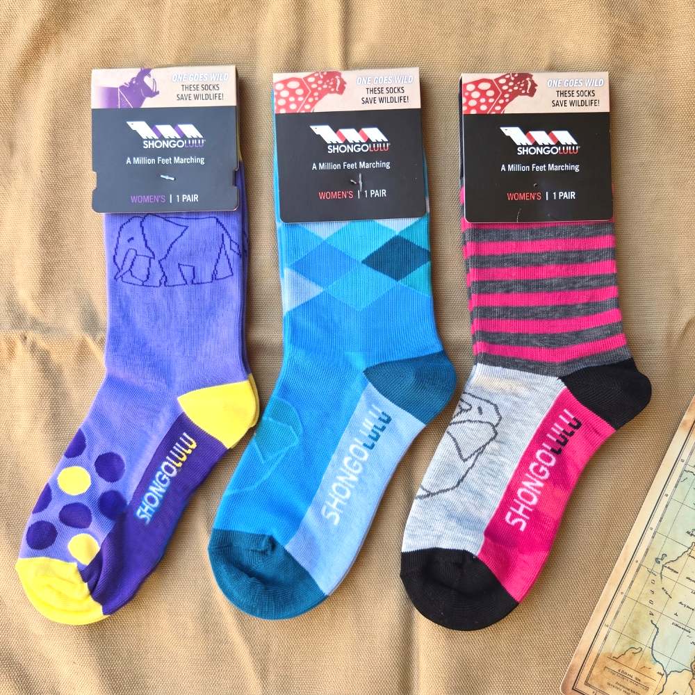 Women’s Elephant Print Crew Socks 3-Pack: Benefitting the Sheldrick Wildlife Trust